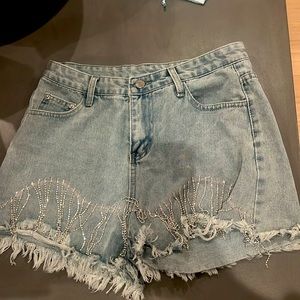 Bedazzled Jean shorts with frayed edge